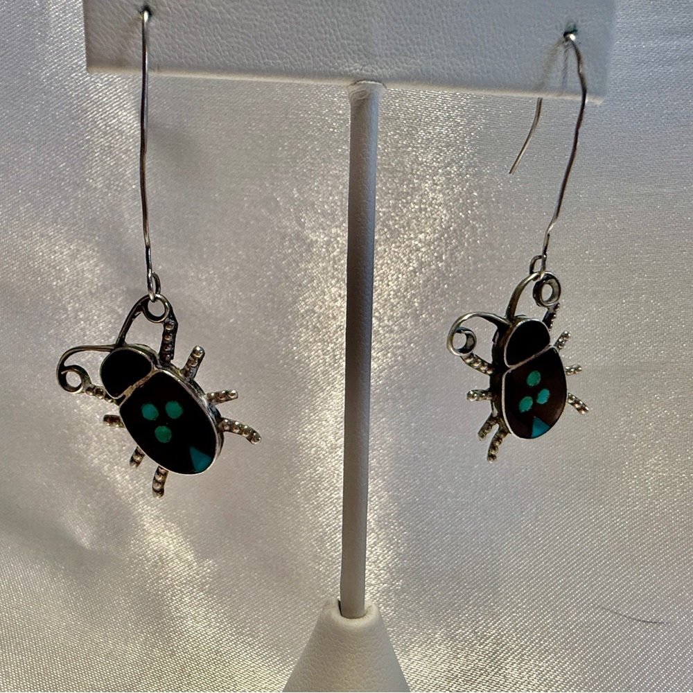Zuni Sterling Ladybug Drop Earrings